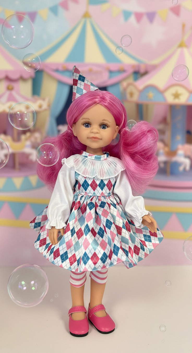 Paola Reina Кукла Клео Коломбина с розовыми волосами, 32 см , арт. 04715