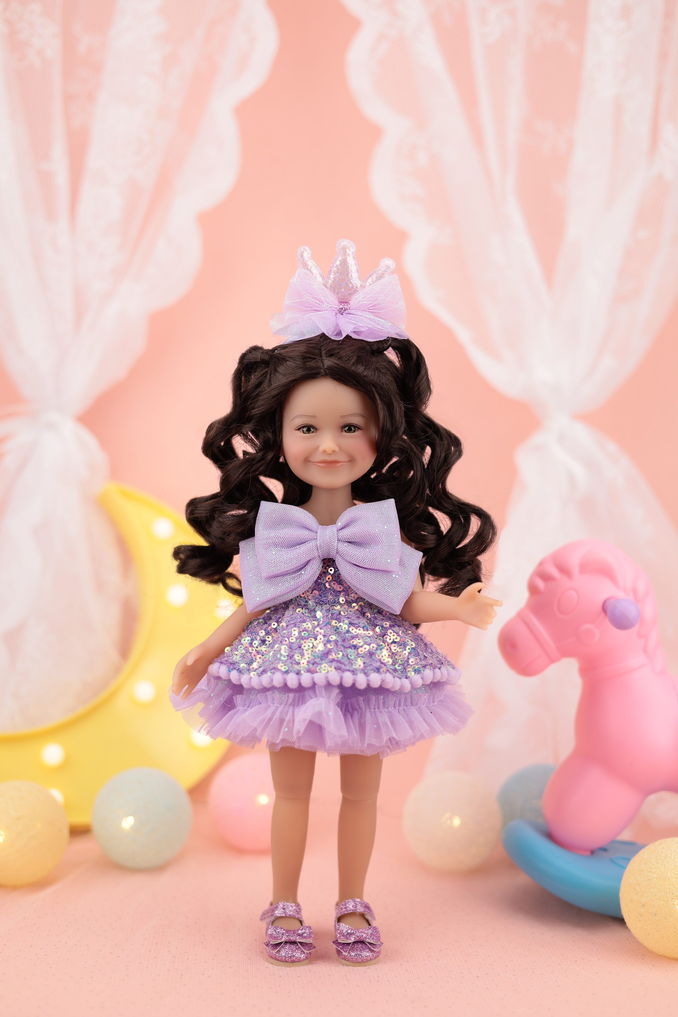 Siblies Кукла День Рождения (темный винил, фиолетовое платье), 31 см, арт. SBA-2403