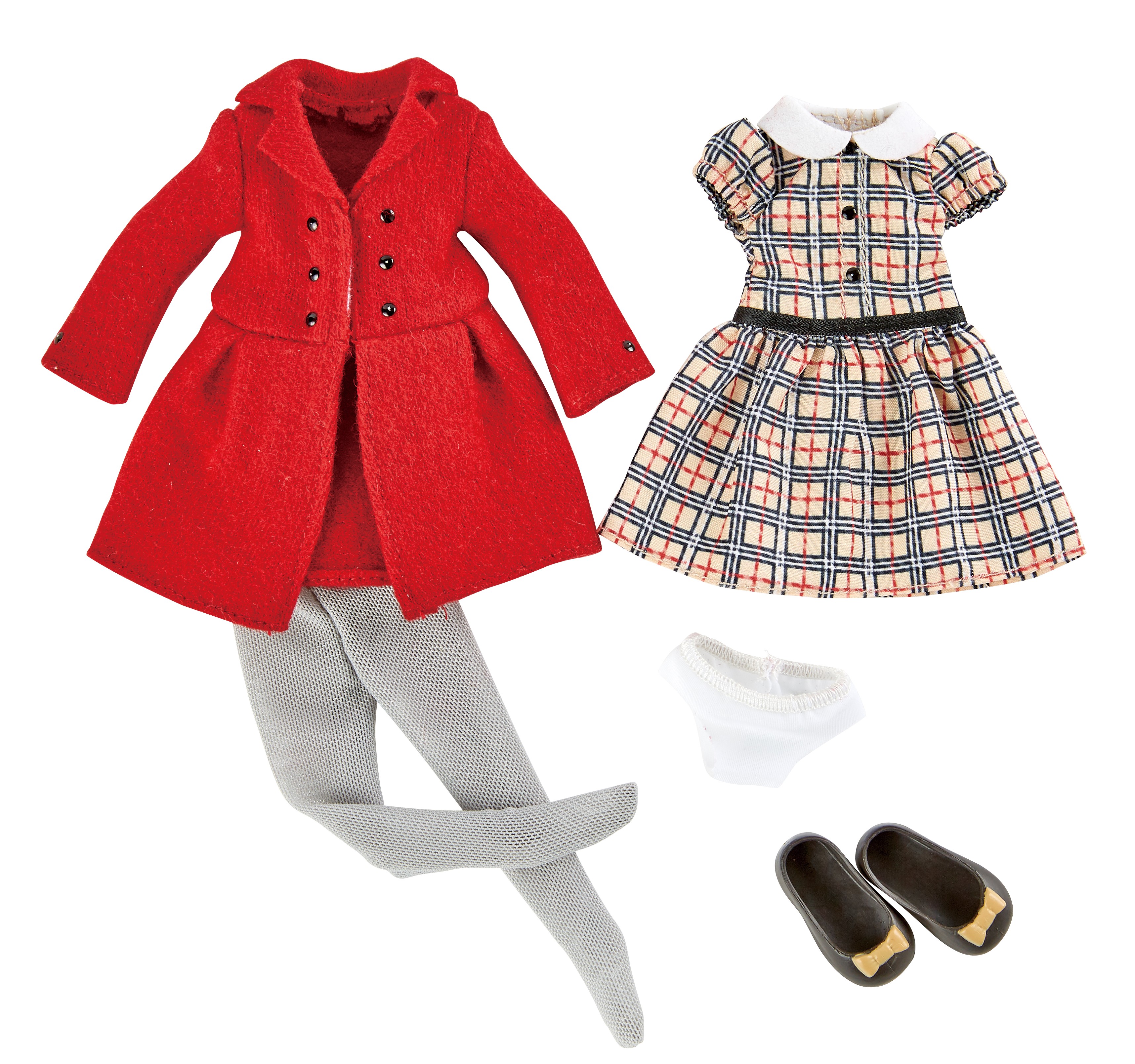 0126890 Одежда и обувь для куклы Хлоя Kruselings в красном пальто, 23 см