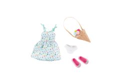 0126882 Одежда и обувь для куклы Вера Kruselings в сарафане и сумкой-мороженое, 23 см
