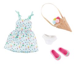 0126882 Одежда и обувь для куклы Вера Kruselings в сарафане и сумкой-мороженое, 23 см